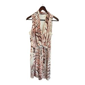 Stylish Sleeveless Mini Dress With Tie Front - Brown and Cream